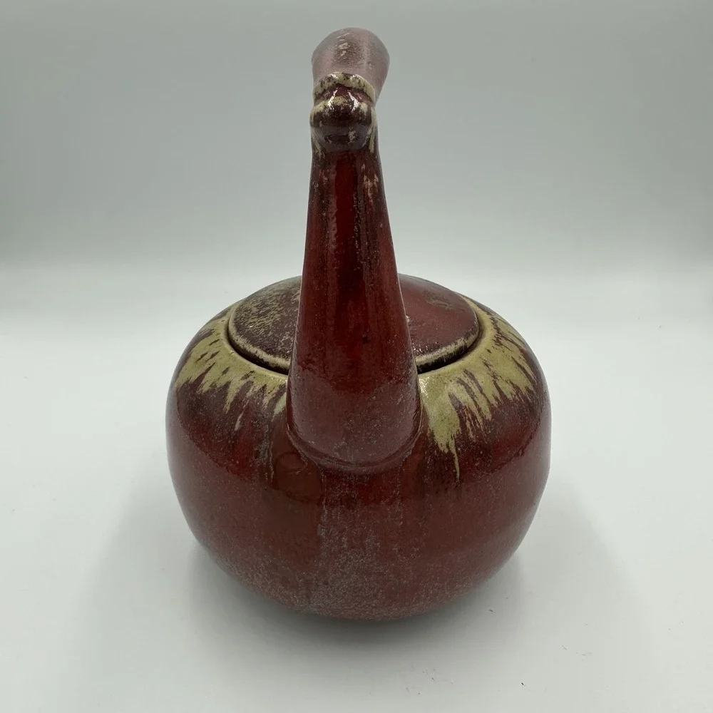 Designpac Ceramic Teapot Red Glaze Rustic Vtg Unique Collectible Signed A24A42‎